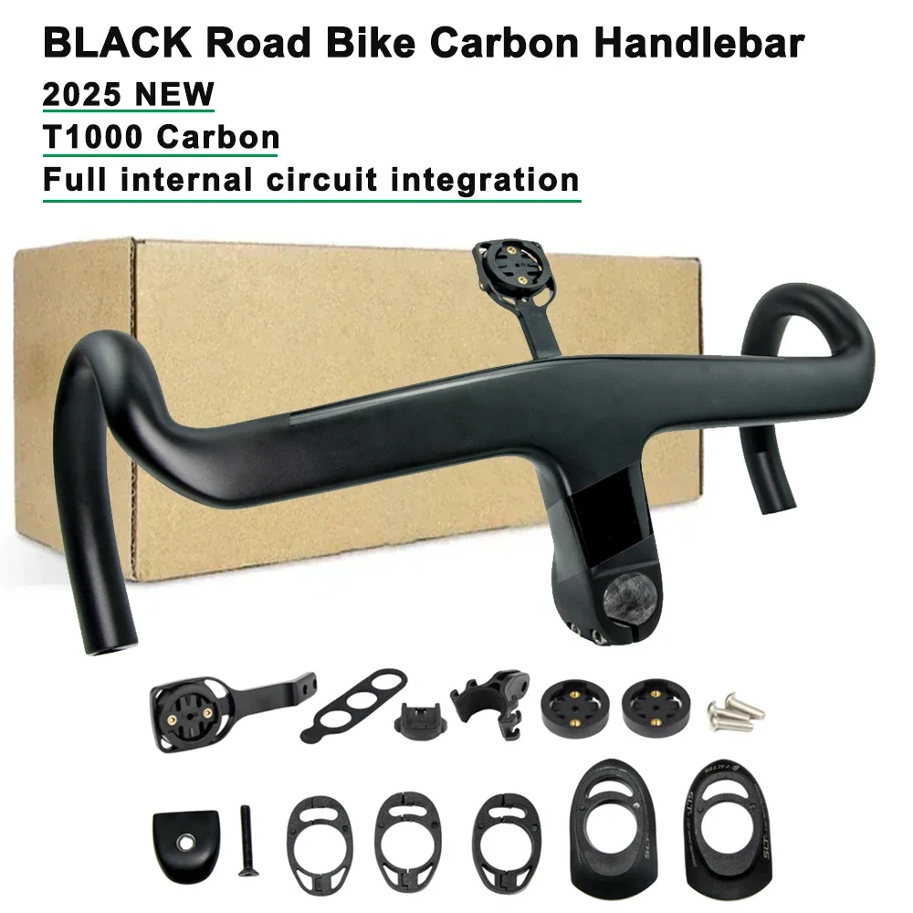 

Black Road Bike Carbon Handlebars with Fully Internal Circuit Integrated Handlebars, Suitable for Black Gravel Bike Handlebars