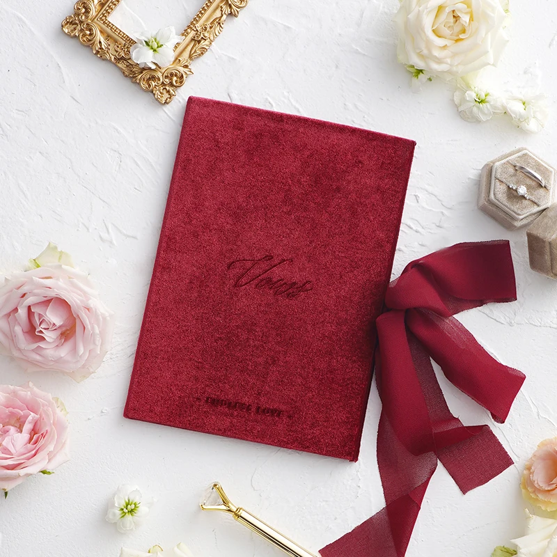 Wedding vows card Favor Bride And Groom Oath Book A4 Velvet Cover With Bows Bridal Gift Romantic Declaration Of Love Photo Prop