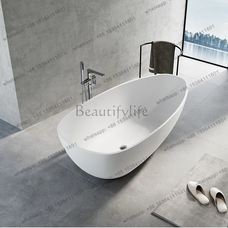 

Customized light luxury smooth water drop shaped freestanding artificial stone bathtub bathtub hotel home