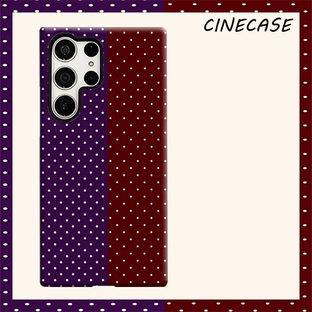 Split Purple Burgundy Polka Dot For Samsung Galaxy S26 S25 S24 A56 A36 Dual Layer Luxury Fashion Full Lens Protective Case