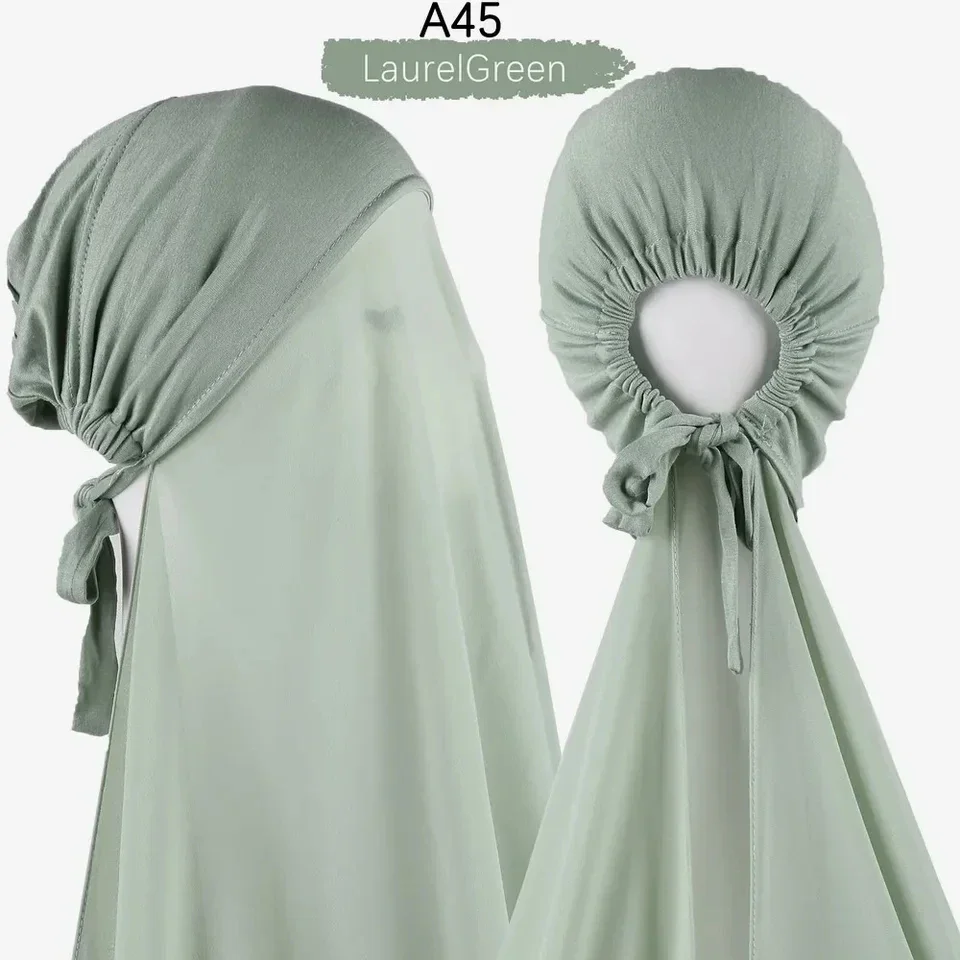 Pin Free Instant Chiffon Hijab Scarf with Undercaps Muslim Women HIjabs with Inner Caps Underscarf Caps Islam Headscarf