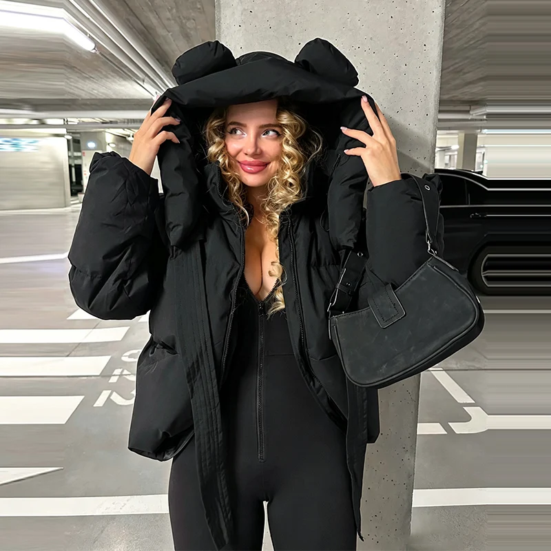 Modische Einfarbige Damen-Steppjacke mit Kapuze, Reißverschluss, Langen Ärmeln, Kurzer Schnitt, Locker Geschnitten, Schick, 2026 Herbst Winter Neue Streetwear für den Alltag – Detail 9