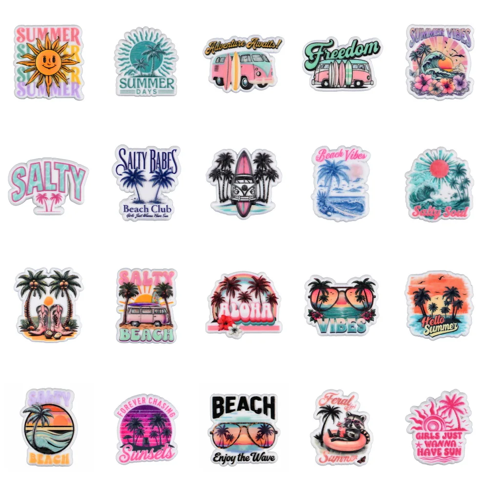 1pcs Summer Beach Shoe Charms with Palm Trees, Surfboards & Tropical Prints - Shoes Decoration for Casual Style
