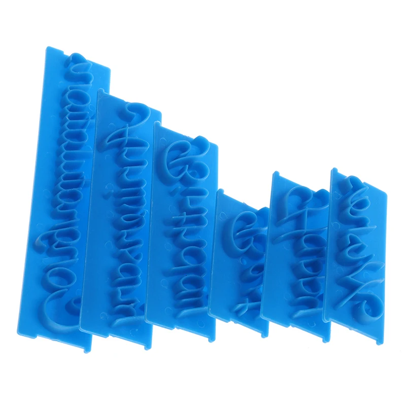 【M】6pcs/set Plastic Letters Mold Happy Birthday Best Wishes Baking Molds Decoration