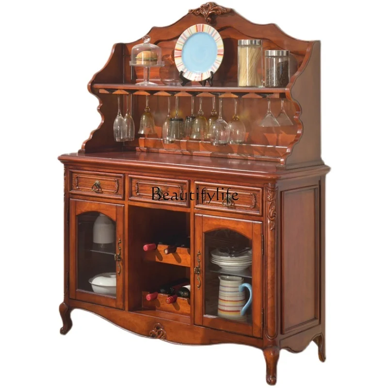

American rural solid wood dining side cabinet restaurant multi-functional tea and wine cabinet