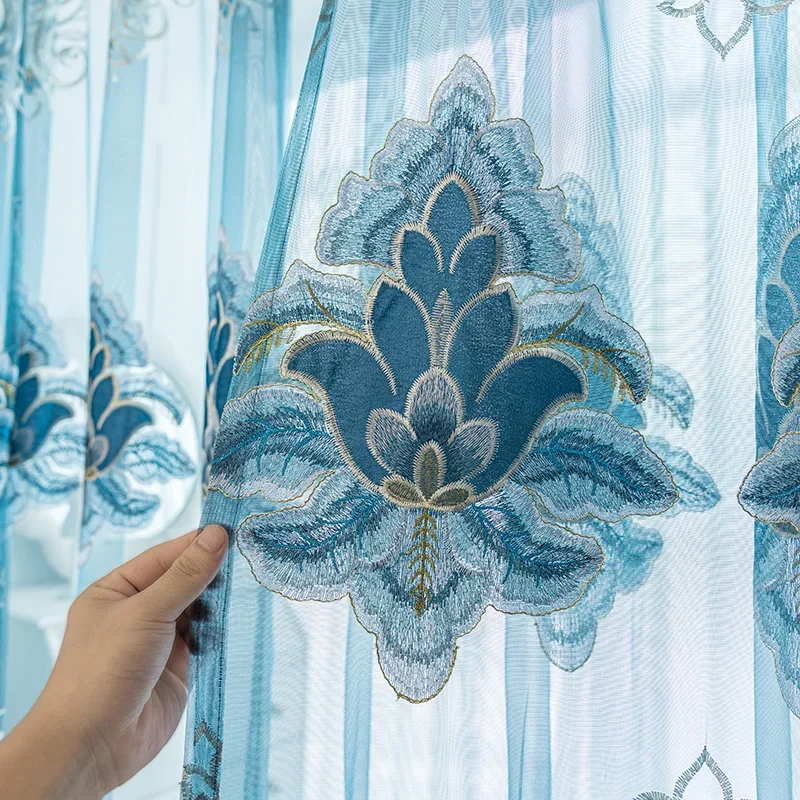 

European High-end Curtains For Living Room Windows Finished Embroidered Window Curtain Chenille High-shading Customize