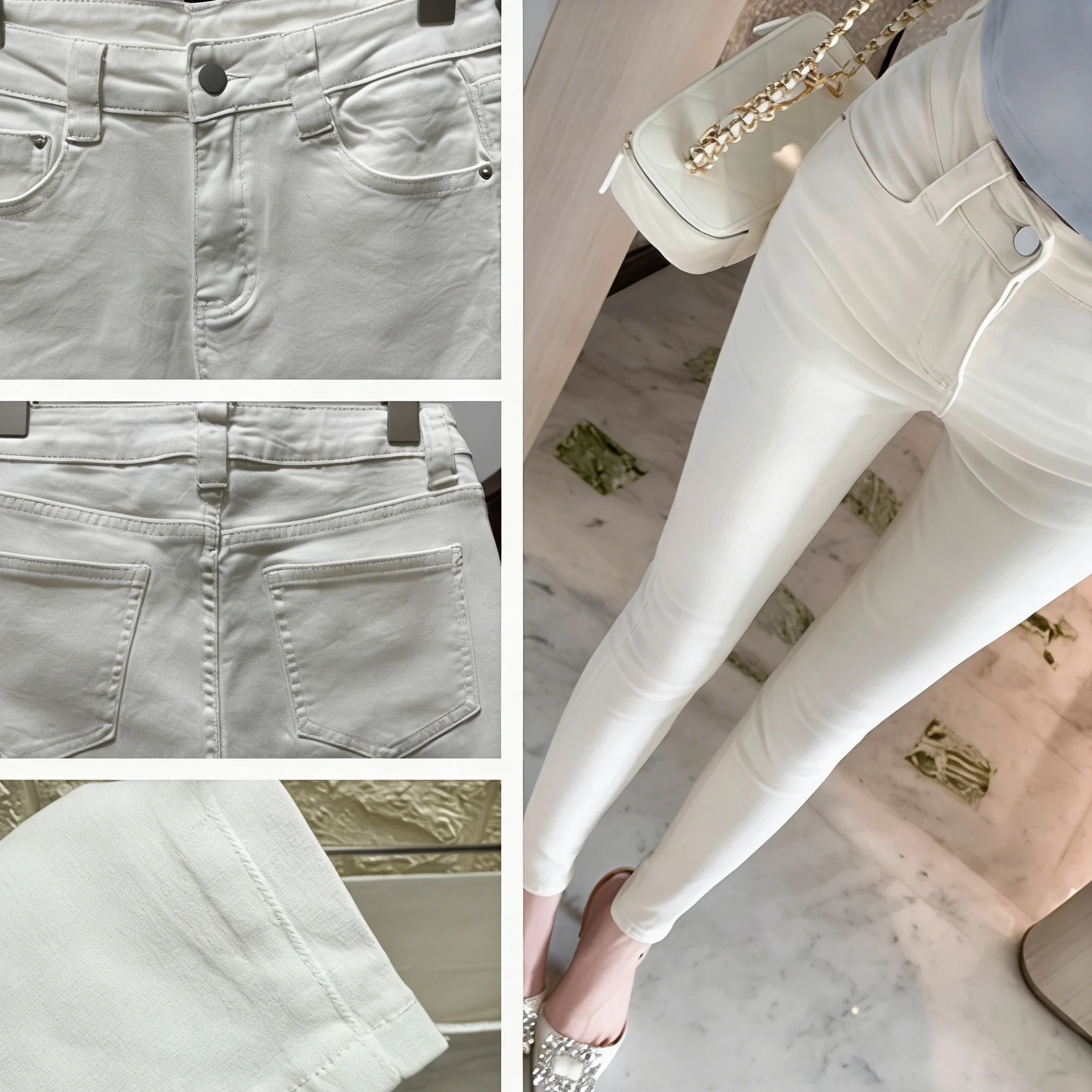 

High Waist Cotton Stretch Denim Skinny Jeans Women's Casual Pants Lengthening Legs Effect Korean Cartoon Style