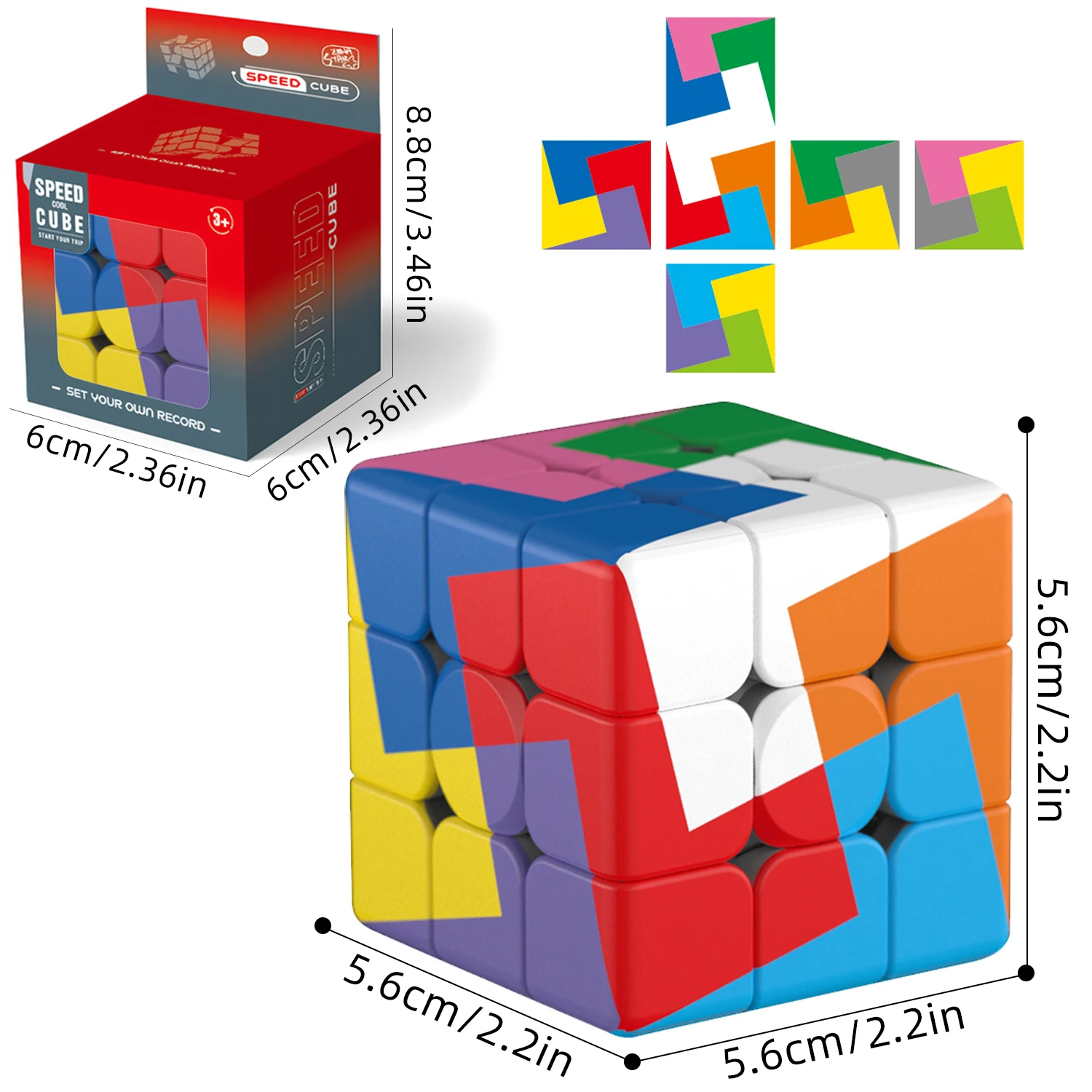 

12-Color 3x3 Magic Cube Speed Puzzle Easy Turning Smooth Play STEM Educational Toy for Kids And Adults