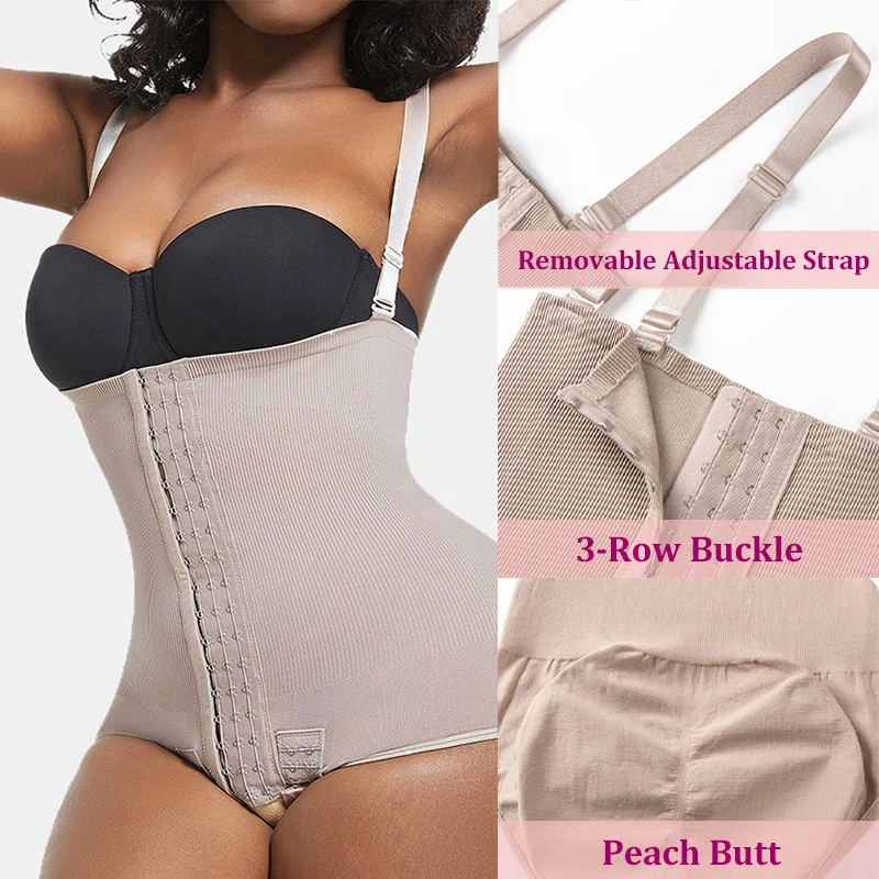 Dimmkof Butt Lifter Compression Strapy Buckles Crotch Bodyshapers Tummy Control Waist Trainer Girdle Thong Open Bust Body Shaper