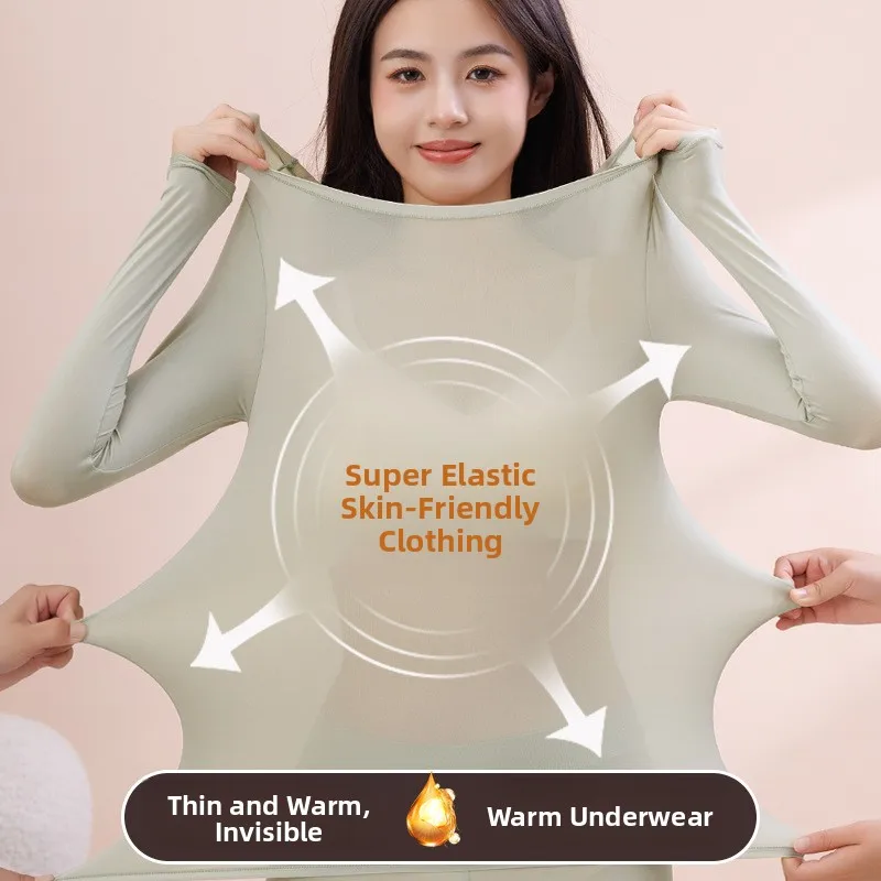Women's Long Sleeve Thermal Underwear Set Slim Fit Base Layer Shirt Warm Inner Clothes Ensemble Autumn Winter Fashion Beauty