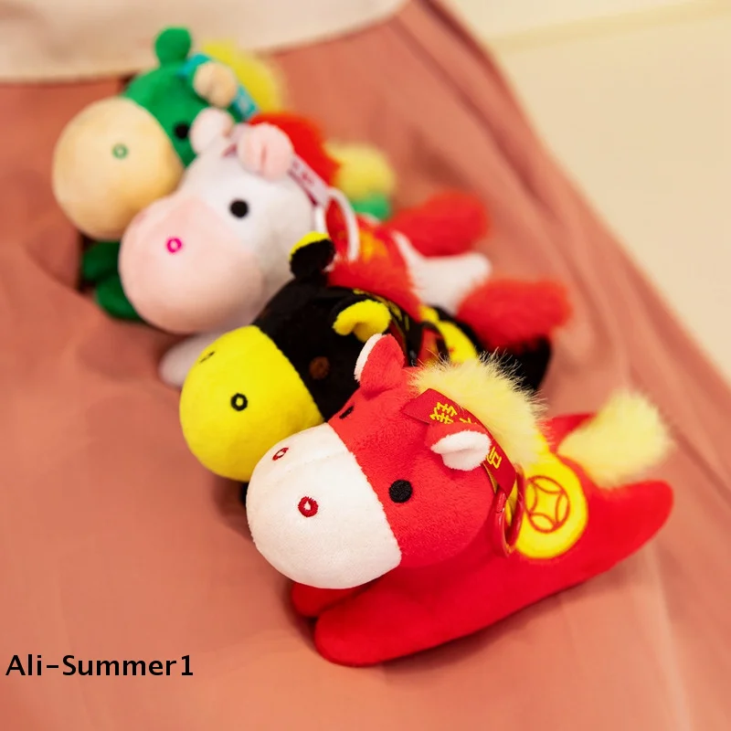 【E】 Chaveiro de brinquedo de pelúcia de cavalo da fortuna bonito, mascote de pônei do zodíaco para presente infantil e decoração de ano novo chinês, pingente de bolsa