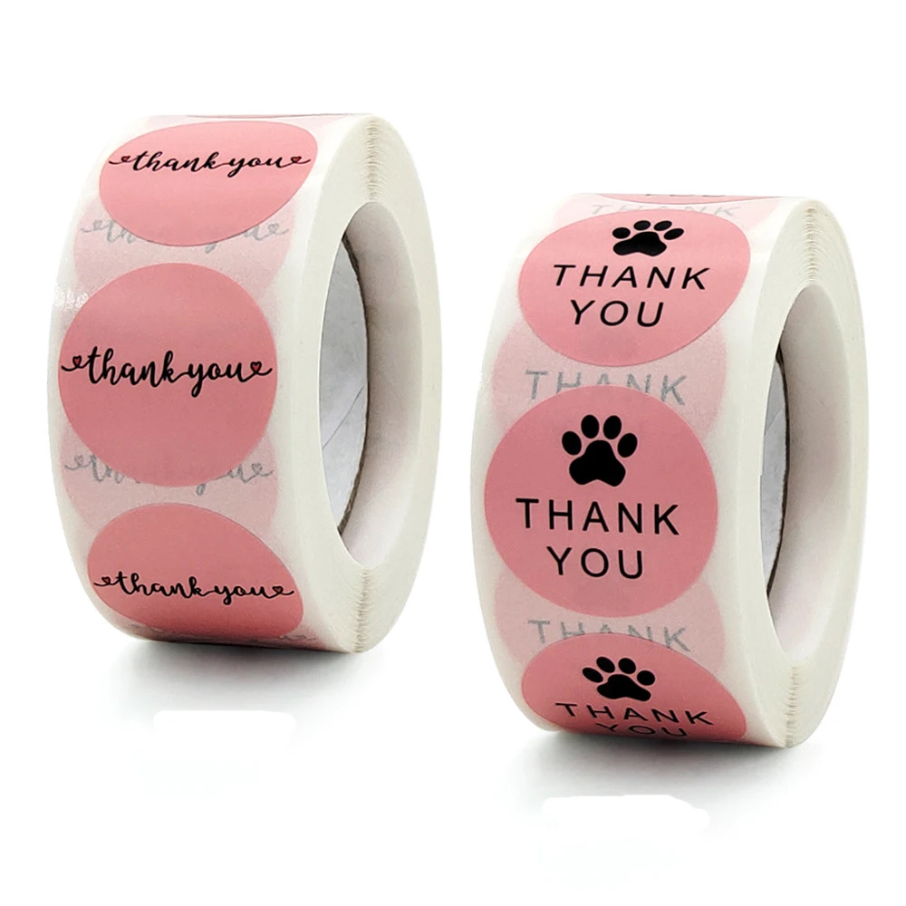 100-500pcs Round Pink Thank You Stickers With Bear claw Gift Box Packaging Decoration Sealing Labels Cute Scrapbook Stickers