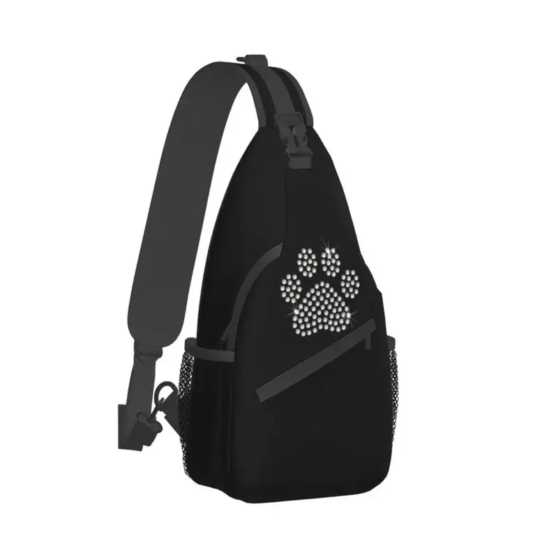 Cute Rhinestone Dog Paw Sling Chest Bag Customized Crystal Diamond Shoulder Crossbody Backpack for Men Traveling Daypack