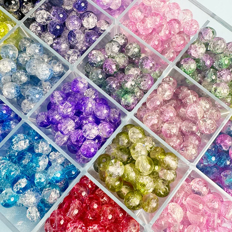 4 6 8 10mm Cracked Crystal Beads High-Quality Dual Color Glass Beads Snow Crack Crystal Beads for Jewelry Making DIY Bracelet
