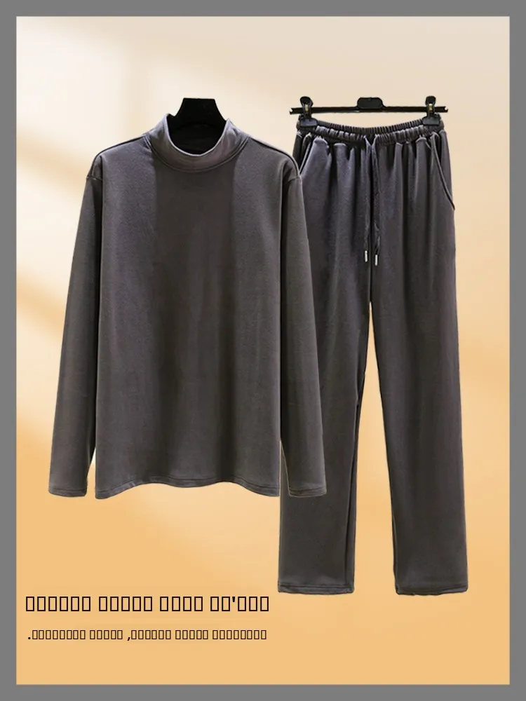 

Thickened Fleece Pajamas Men's Winter Sleepwear Long Sleeve Long Pants Loose Fit Home Clothes Set High Collar Casual Style