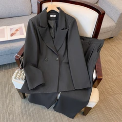 Plus size women's spring and autumn workplace women's commuting suit long suit jacket plus loose trousers simple two-piece set