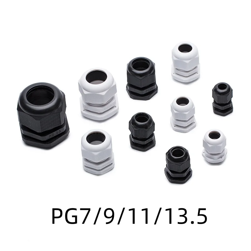 10pcs IP68PG7 PG9 PG11 PG13.5 PG16 for 3-6.5mm-14mm Wire Cable CE White Black Waterproof Nylon Plastic Cable Gland Connector