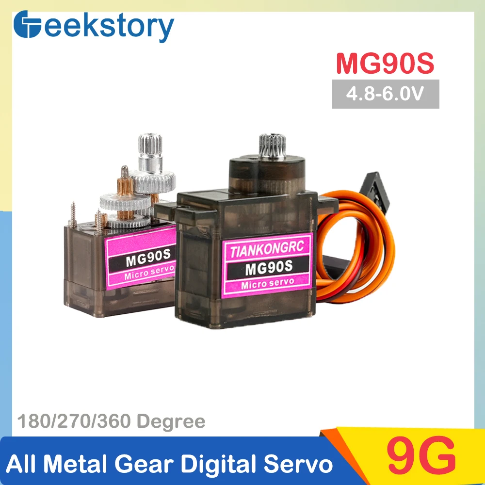 Micro Servo Digital de engranaje totalmente metálico MG90S, 9g, funciones de potencia de 180/270/360 grados, Motor cepillado, Mini Servo para piezas de Dron de avión RC