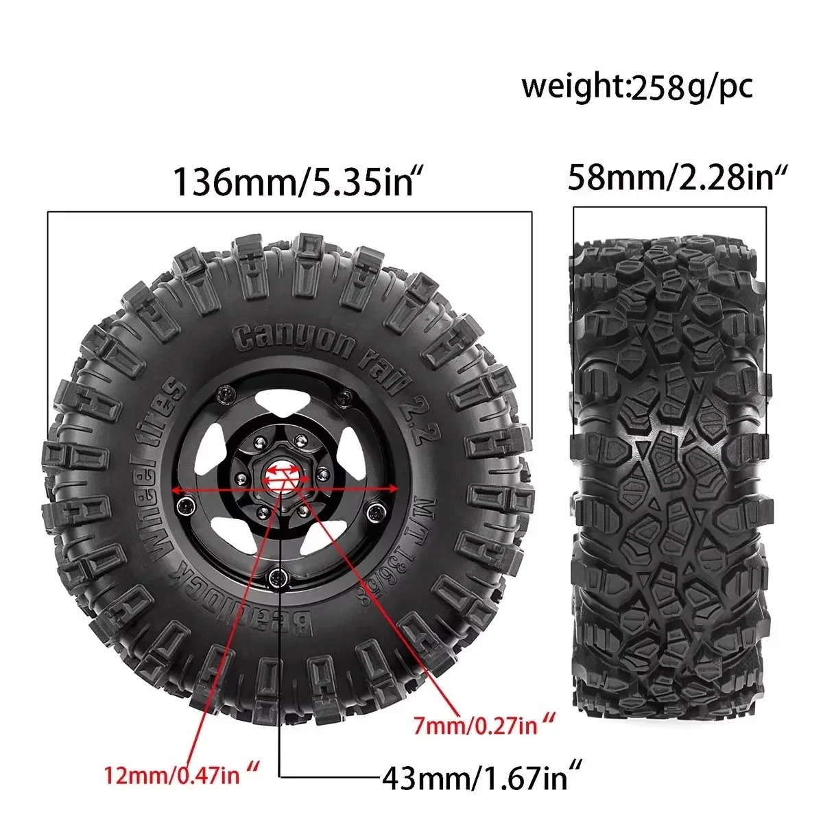 

2.2 RC Crawler Tires and Metal Beadlock Wheels 4PCS for 1/10 1/8 RC Crawler Car SCX10 I II III Pro TRX4 TRX6 Gen7/8 D90