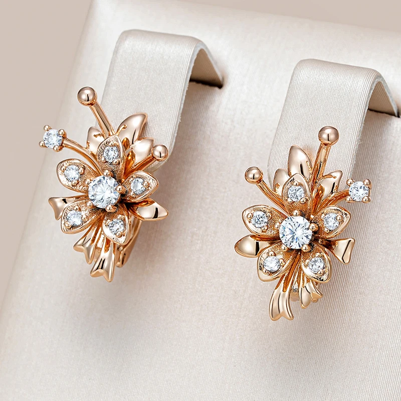 Kienl Heißer Einzigartige 585er Rose Gold Farbe Blume Tropfen Ohrring für Frauen Glänzende Natürliche Zirkon Zubehör Täglichen Vintage-Schmuck Geschenk