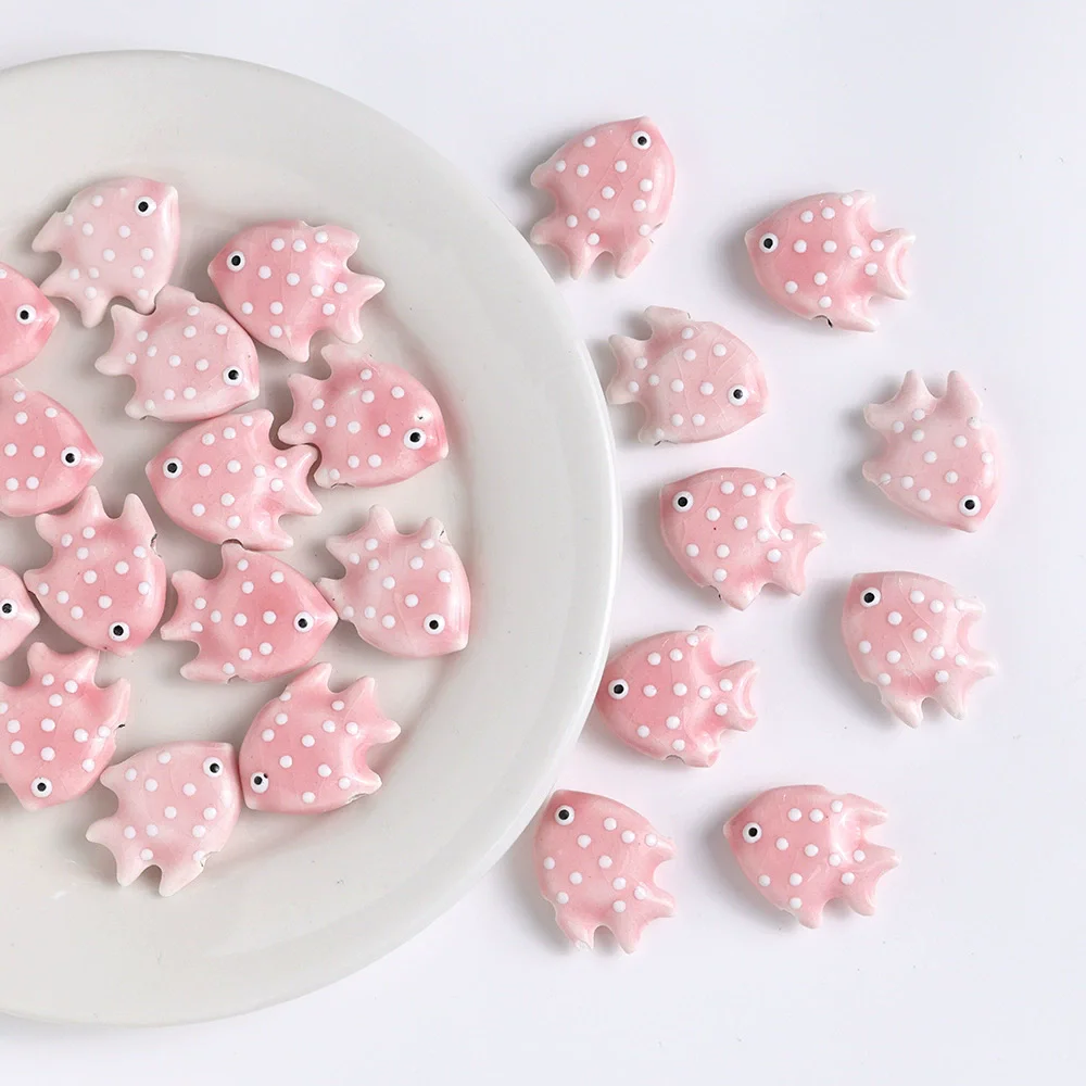 10pcs 21x17mm Wave Point Ocean Fish Ceramic Beads For Jewelry Making Cute Porcelain Bead DIY Bracelet Necklace Earring