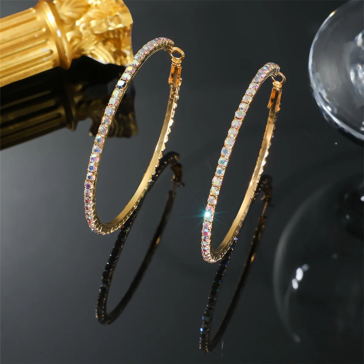 BLIJERY Sparkly Multicolor Rhinestones Hoop Earrings Brincos Round Circle Earrings for Women Wedding Prom Jewelry Gift