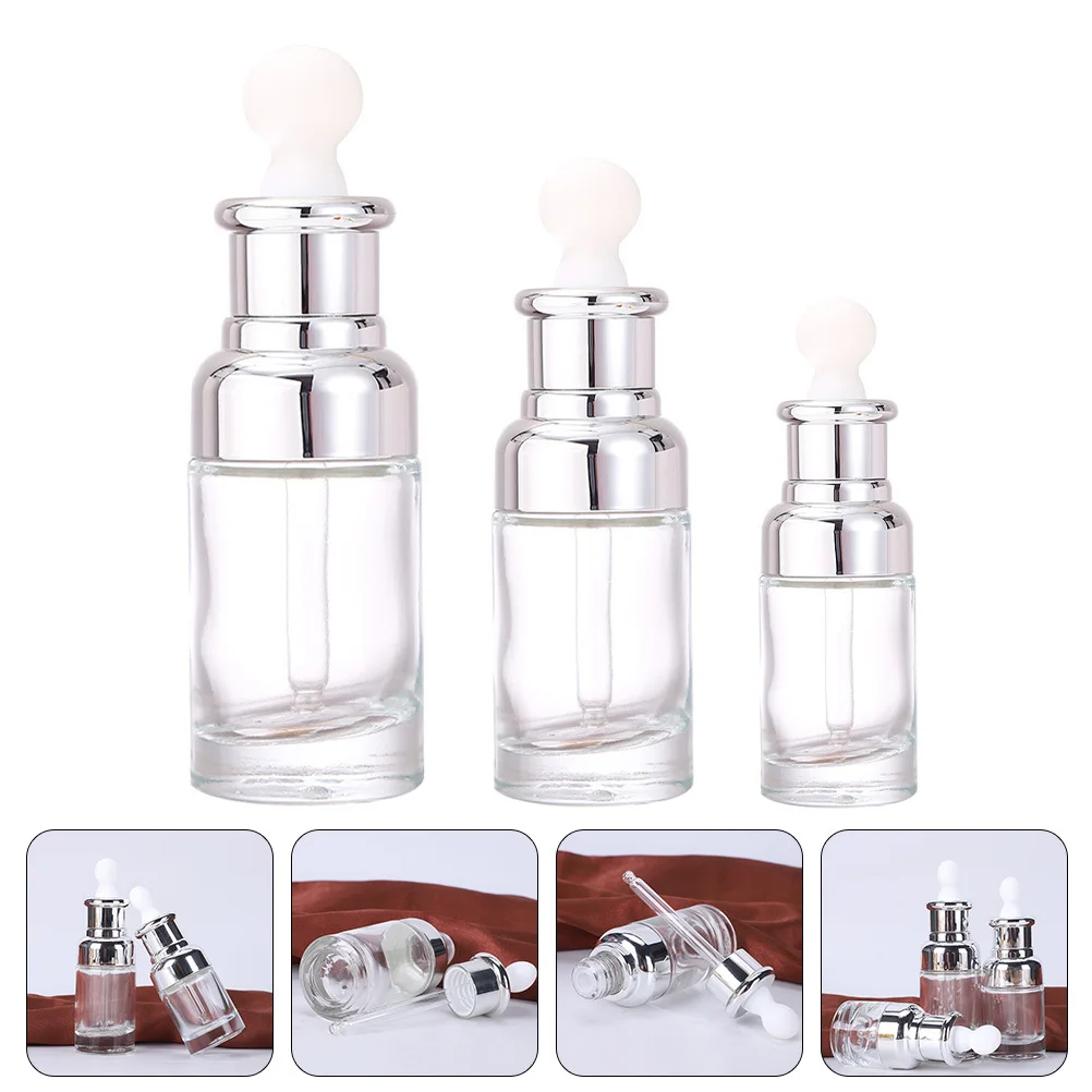 

3Pcs Dropper Bottle Set Small Glass Sample Empty Bottles Oil Sub Bottles Refillable Portable Travel Essential Oil