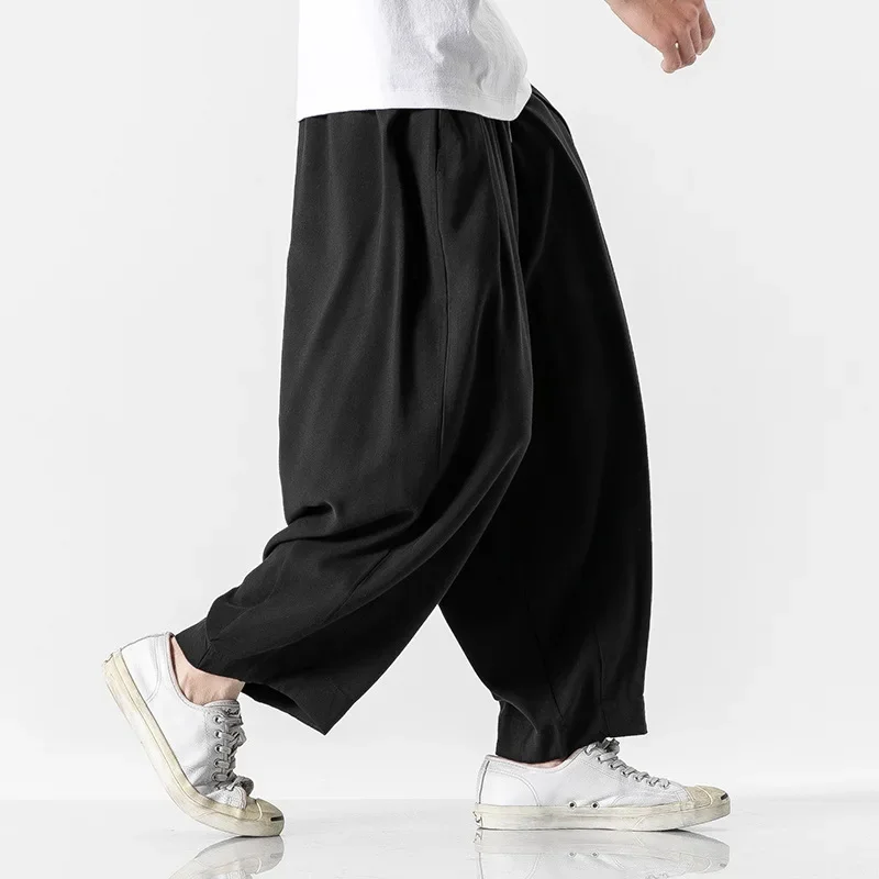 Men's Loose Wide-leg Pants Spring and Summer Large Size Straight Casual Bloomers Solid Color Full Length Trousers Streetwear