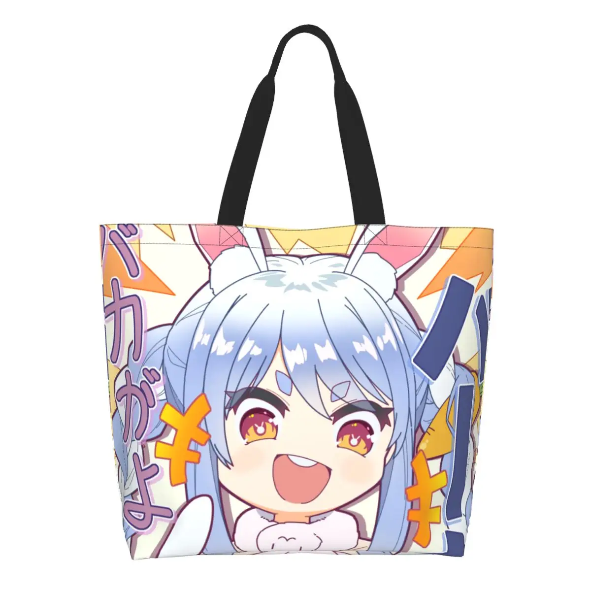 

Cute Printing Hololive Usada Pekora Shopping Tote Bags Reusable Canvas Shopper Shoulder Handbag