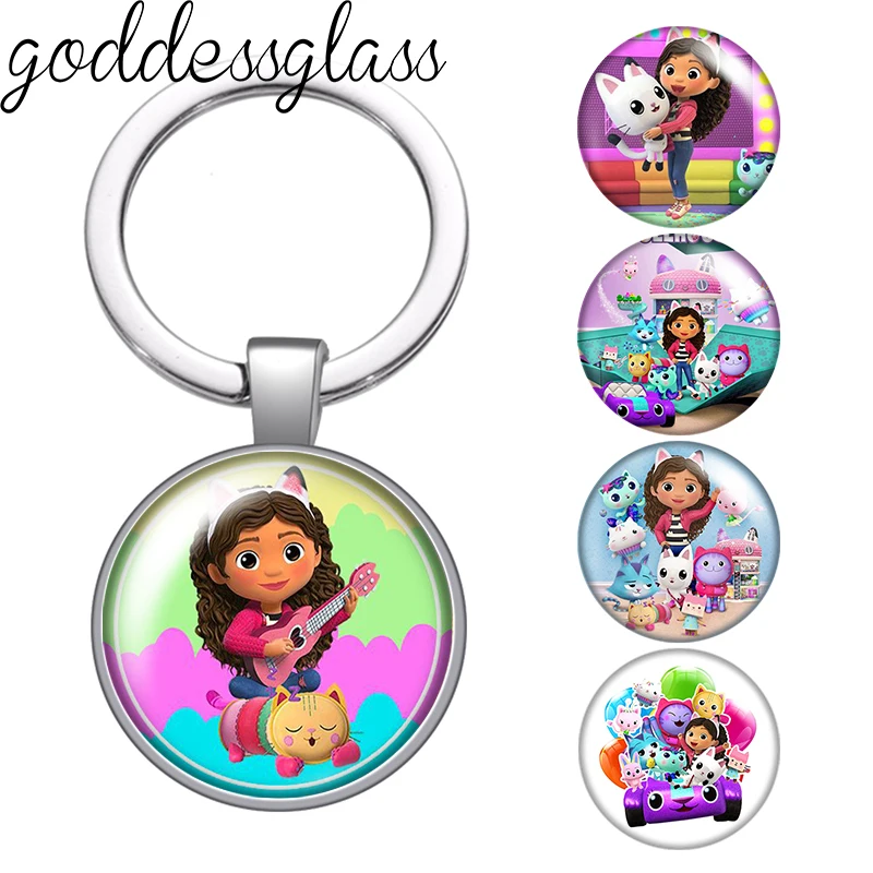 Llavero de cristal con foto de la gata Gabby de la casa de muñecas, para bolso, coche, soporte de anillo, dijes, regalo