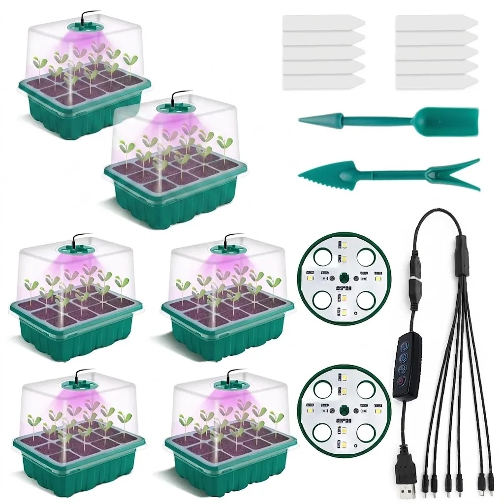 Smart LED Grow Light Nursery Box Plant Flower Seed Starter Trays Home Greenhouse Growing Lamp 12 Cell Seedling Pots Timer Kit