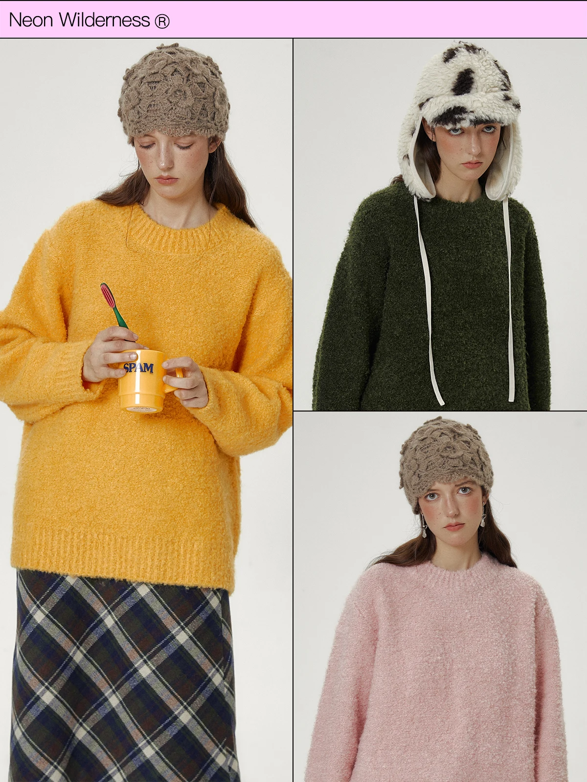 

Neon Wildern Soft Fce Color круглый пуловер Ne вязаный свитер удобный полиэстер акрил нейлон смесь шерсти