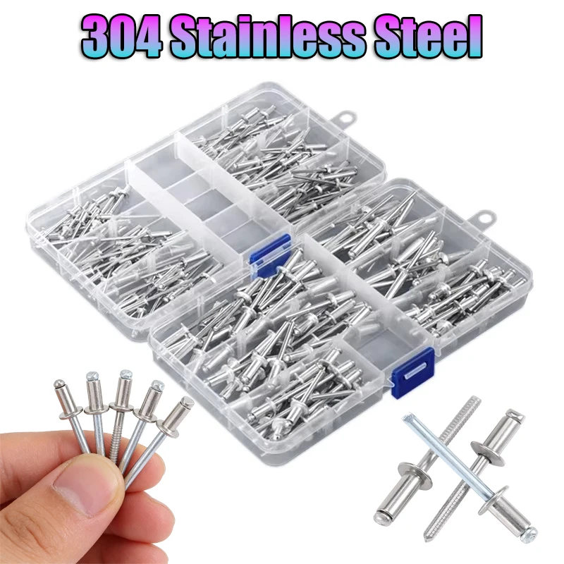 304 Stainless Steel Blind Rivets Assortment Kit Set M2.4-M5 Dome Head Pop Rivets for Aluminium Sheet Steel Mandrel Exhaust Rivet