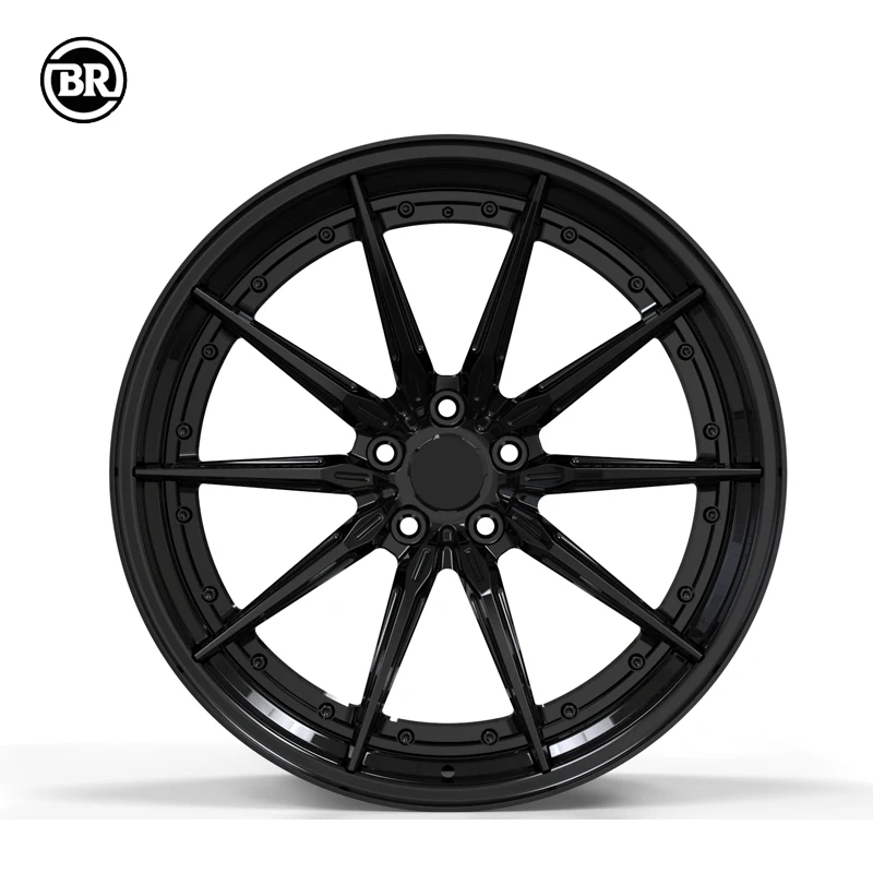 Custom 2-Piece High Gloss Black18-26 Inch Racing Car Wheels Deep Dish Forged 5*130 Rims With Polished Lip