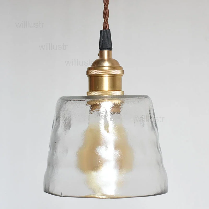 Hammered Glass Copper Pendant Lamp Handmade Pressed Frosted Hotel Cafe Bar Brass Ceiling Chandelier Suspension Hanging Lighting