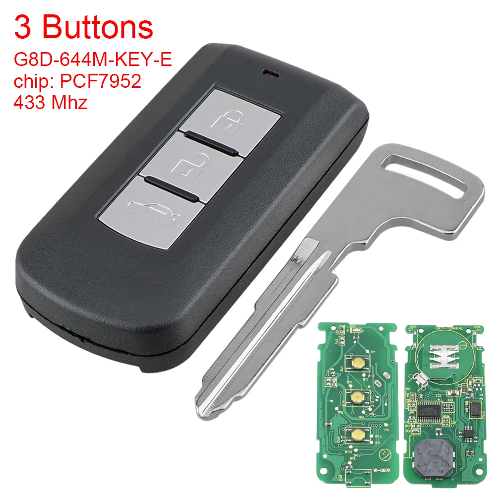 

3 Button 433Mhz Smart Remote Key with PCF7952 Chip FCC G8D-644M-KEY-E for Auto Key Replacement for Mitsubishi-Outlander Sport AS