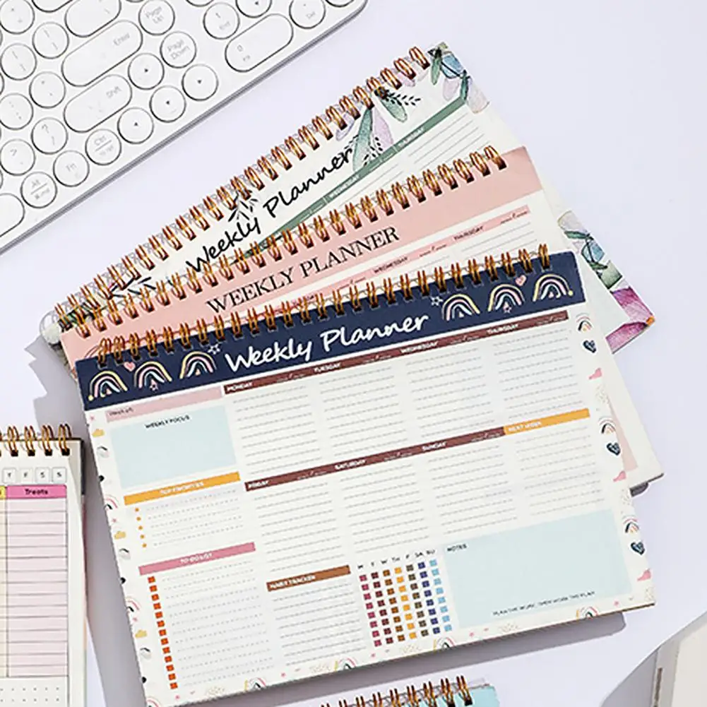 おしゃれなメモ帳デスクオーガナイザー、スパイラルバインディング付き週間プランナー、学校・仕事用ToDoリスト52枚