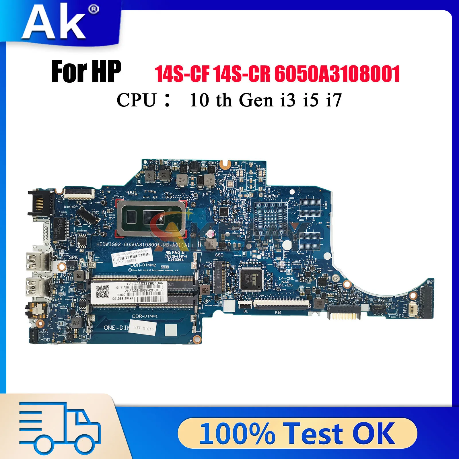 

6050A3108001 для ноутбука HP 14-CK 14-CF 240 G7, материнская плата с i5 i7 10-й процессором DDR4 L68262-001 L68261-601, 100% полностью протестировано