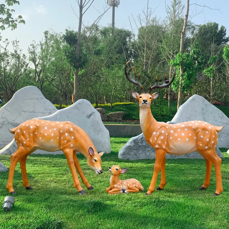 Lifelike outdoor garden fiberglass animal sculpture deer statue