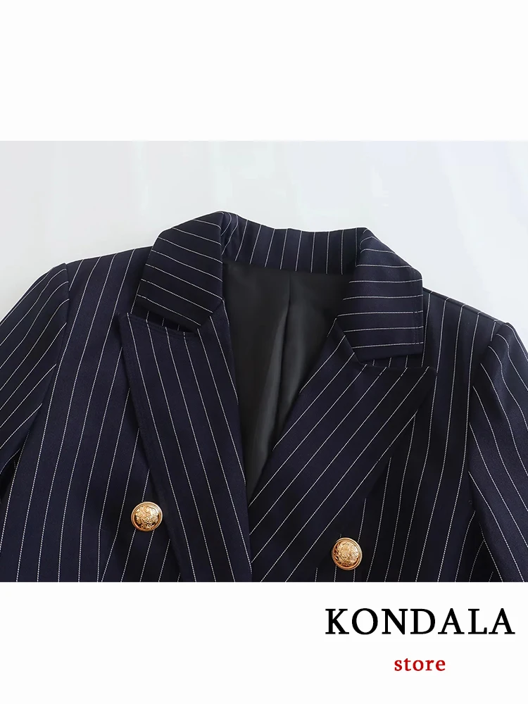 KONDALA Vintage Striped Luxury Women Suits Long Sleeve Loose Women Blazer Straight Pants Fashion 2022 Office Lady Mature Suits