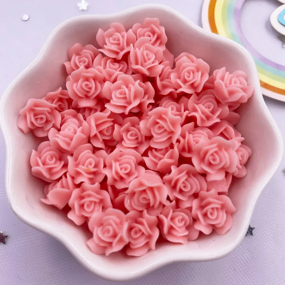 50pcs Resin Cute Colorful 10mm Rose Flower Gem Flatback Stone  Applique DIY Home  Figurine Scrapbook for Nail Craft Accessory