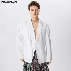 INCERUN Tops 2024 American Style Fashion New Mens Sloping Flounce Design Suit Coats Casual Simple Male Long Sleeved Blazer S-5XL