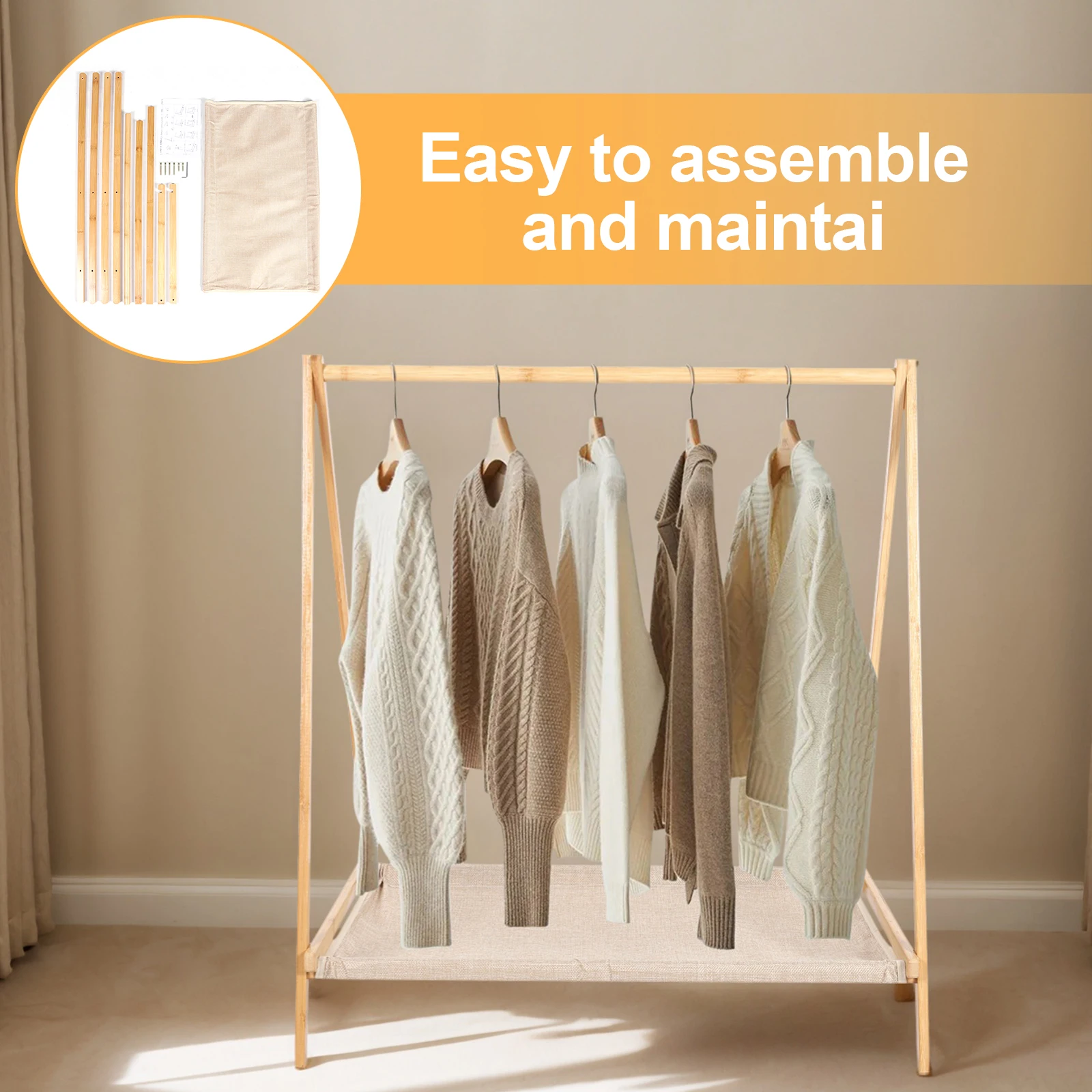 

Wood Garment Rack Foldable Wardrobe Storage Rack Clothing Storage Organizer Shelves for Hanging Clothes Coats Skirts Shoes Bags