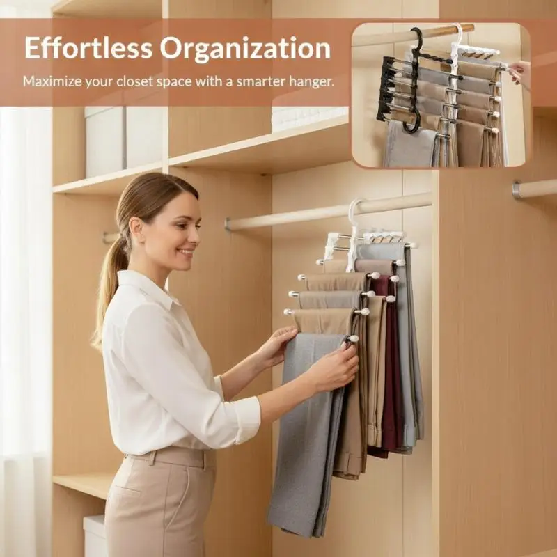 Stainless Steel Foldable Multi Layer Pants Hanger Non-Slip Clip Type Space Saving for Wardrobe Closet Organization Stainless St