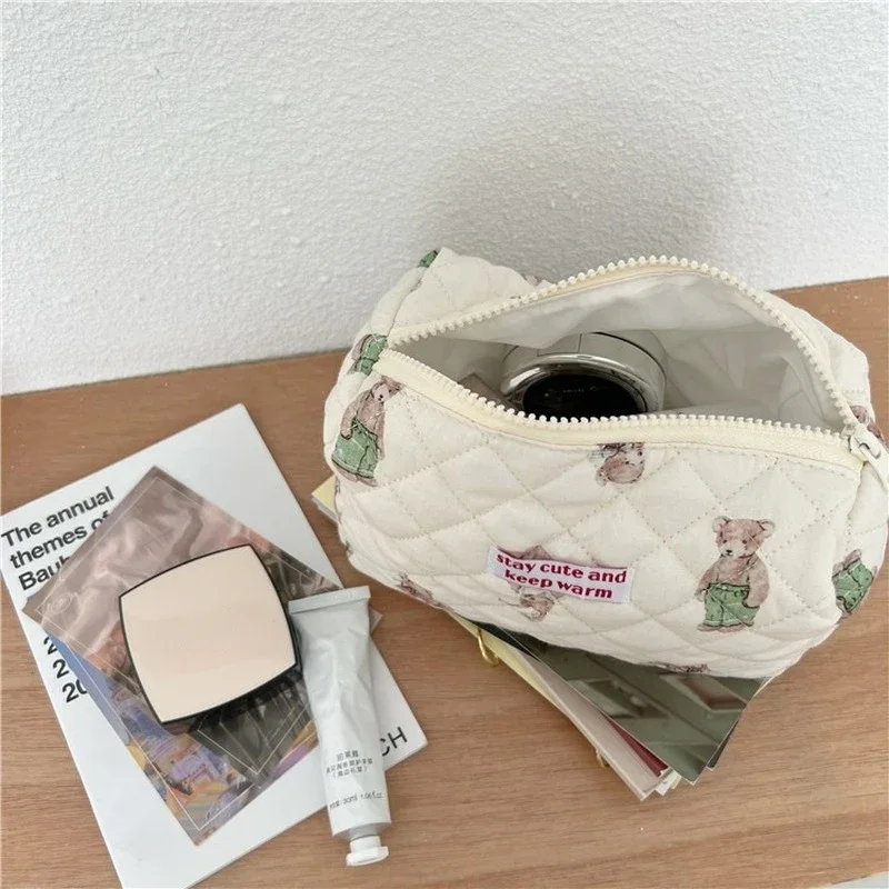 Little Bear Bunny Travel Cosmetic Bag for Women Makeup Storage Bag Large Toiletry Bags Female Beauty Case Cotton Cosmetic Pouch