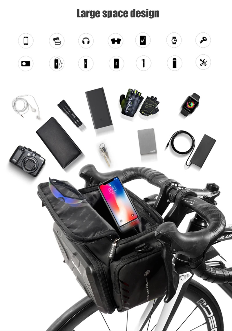 WILD MAN BBG071 Fahrrad Lenkertasche EVA Hartschale Regenschutz Aufbewahrung kleiner Zubehörteile – Detail 8
