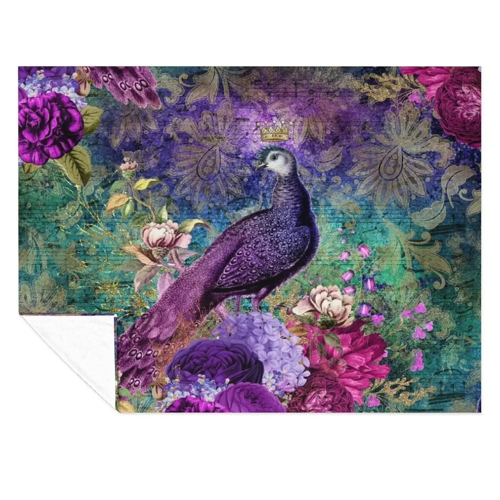 

Elegant Vintage Purple Teal Peacocks Throw Blanket Bed covers Hair Blankets For Bed Travel Blankets