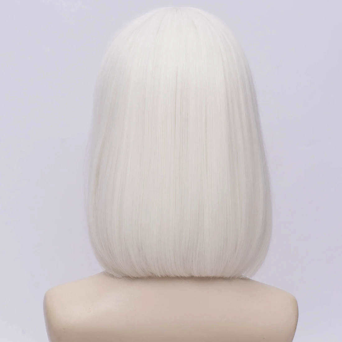 Parrucca bianca cosplay per feste di Halloween da donna corta dritta con frangia in fibra sintetica resistente al calore