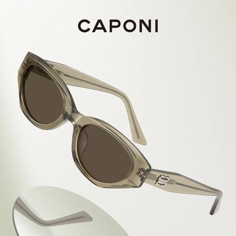 CAPONI 2024 New Fashion Sunglasses Women Cat Eye Black Shades Brand Design UV400 Protection Modern Brown Sun Glasses BB23007