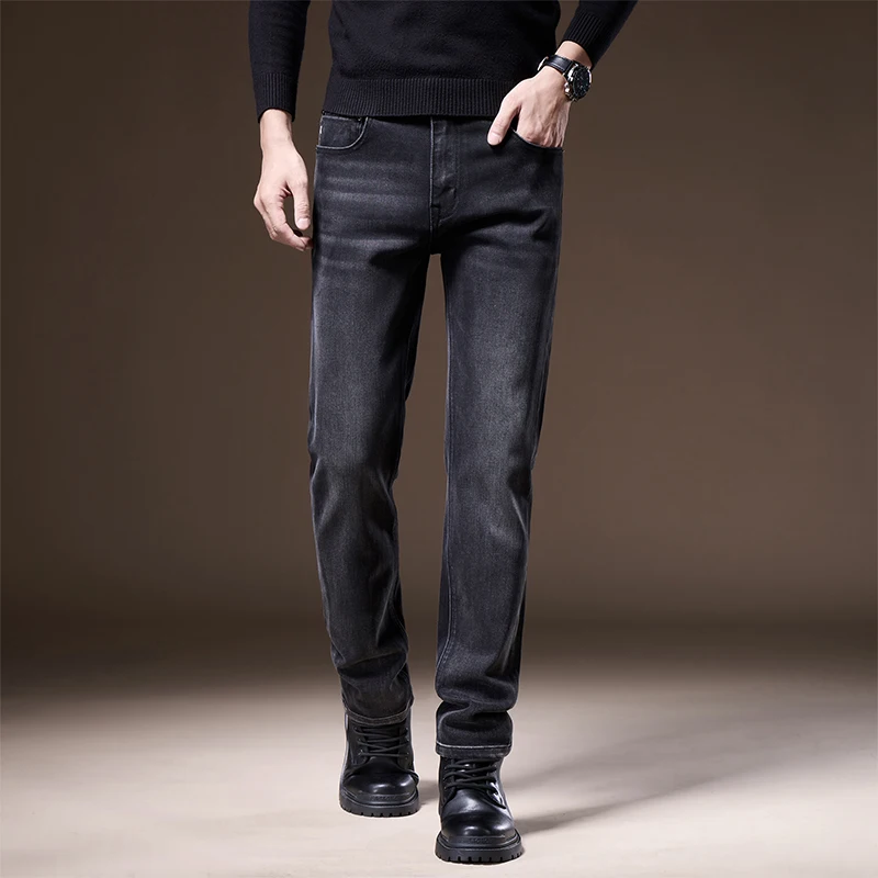 

2025 Autumn and Winter New High-end European Men's Casual Slim-fit Elastic Small Straight Light Luxury Business European Jeans